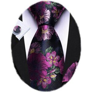 Mens floral silk tie set with pocket square cufflinks wedding party gift box